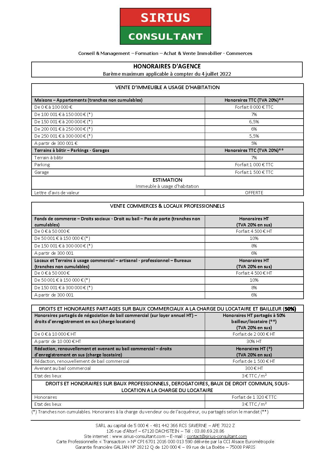 SIRIUS CONSULTANT HONORAIRES TRANSACTION 010122